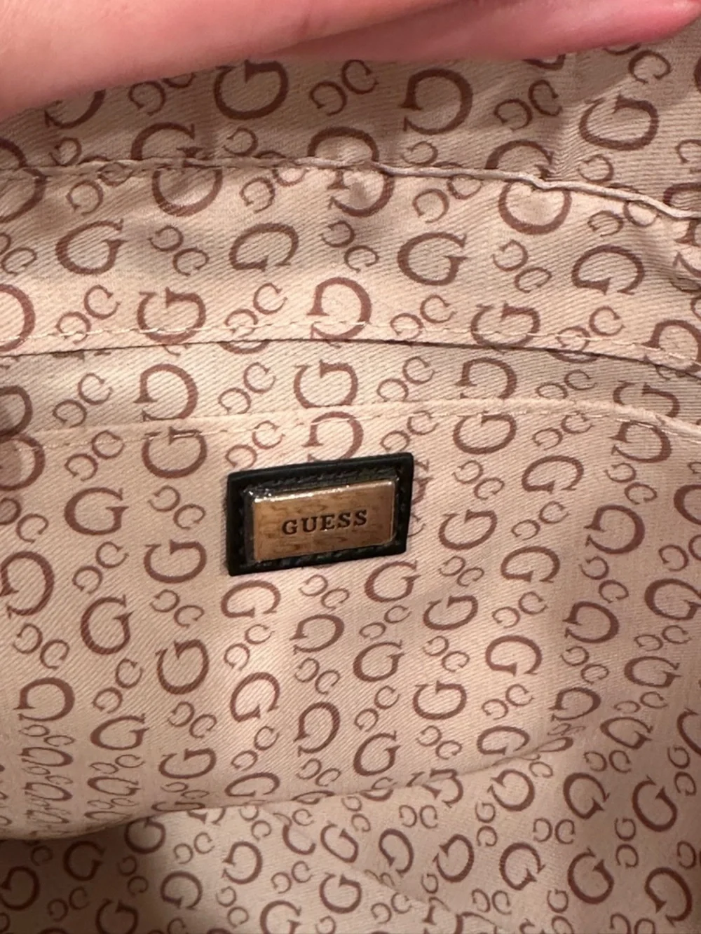 GUESS Black and Gray Logo Stripe Tote with Gold Chain Accents - Picture 3 of 8